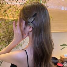 1入高檔鑲鑽蝴蝶＆bb女士髮夾,適用於主髮線或側髮線日常使用 - 黑色 - 查看 7