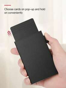 男士超薄铝制 RFID 屏蔽钱包 - 简约纯色多功能男士钱包自动弹出式卡夹金属卡盒适用于信用卡/身份证/卡片/银行卡，适合男士、爸爸、丈夫和男朋友的生日礼物，情人节、周年纪念日、父亲节黑色 - 黑色 - 查看 6