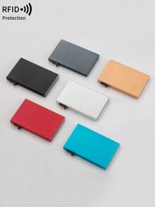 男士超薄铝制 RFID 屏蔽钱包 - 简约纯色多功能男士钱包自动弹出式卡夹金属卡盒适用于信用卡/身份证/卡片/银行卡，适合男士、爸爸、丈夫和男朋友的生日礼物，情人节、周年纪念日、父亲节黑色 - 黑色 - 查看 7