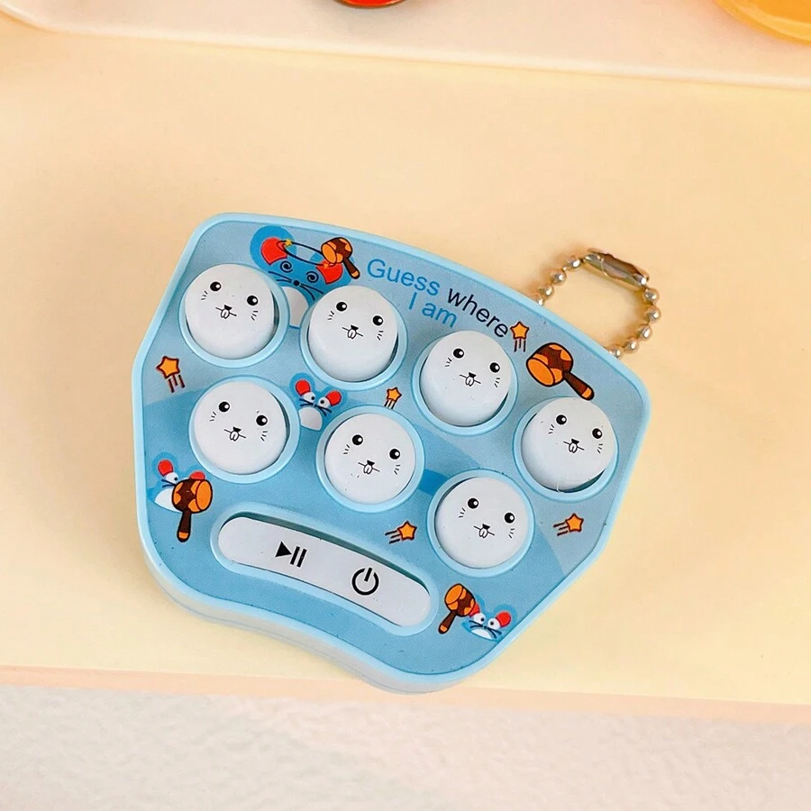 1入組卡通迷你手持式打地鼠電子遊戲玩具鑰匙鍊掛件,教育學生禮物 - 藍色 - 查看 1