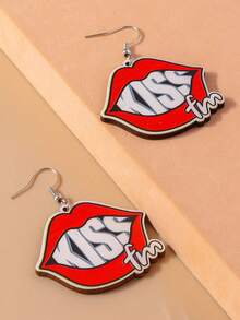 1pair Leopard Lip Shaped Earrings, Creative Design, Personalized Wood Ear Pendant, Romantic Valentine's Day Cross-Border Jewelry - Hot Pink - View 8