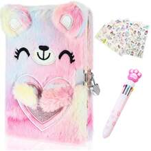 Diario Infantil con Cerradura, libretas bonitas para niña, Libretas kawaii, Diario secreto de peluche con cerradura, cuadernos bonitos, Diario difuso teñido anudado para niñas, cuadernos de papelería - Multicolor - Ver 1