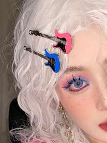 1 件時尚簡約龐克嘻哈風格吉他形狀髮夾適合 2000 年代女孩 - 白色 - 查看 7