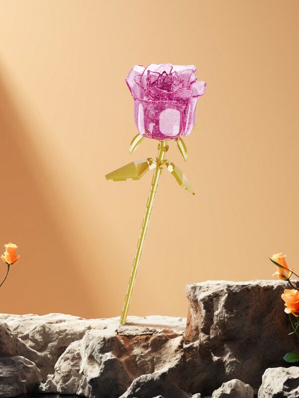 1pc Building Blocks Rose Plant In Multiple Colors, Valentine's Day Eternal Rose Bouquet Assembled Toy With Small Particles, Suitable As Gift Or Ornament For Displaying And Appreciating Room Decoration,Block Flowers,Building Blocks For Adults Flowers,Building Blocks Flower