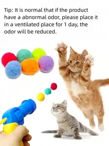 1pc Random Interactive Cat Toy Plush Ball Shooting  With 50 Mini Foam Balls For Indoor Play And Pet Hairball Launching - Multicolor - View 10