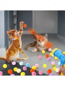 1pc Random Interactive Cat Toy Plush Ball Shooting  With 50 Mini Foam Balls For Indoor Play And Pet Hairball Launching - Multicolor - View 9