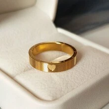 1pc 520 Clock Ring With Heart & Elegant Design For Daily Wear, Golden Titanium Steel Couple Rings - Gold - View 3