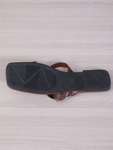 新款時尚水鑽裝飾平底拖鞋女款夏季戶外沙灘人字拖涼鞋 - 棕色 - 查看 7