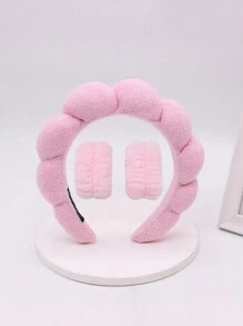 Spa 头带和腕带套装，用于洗脸、化妆和护肤，配有海绵、柔软毛巾和防滑发带，适合女孩，粉色 - 粉色 - 查看 5