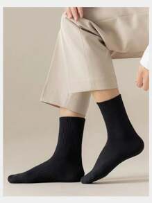 15 Pairs Men's Solid Color Crew Socks, Summer Sports