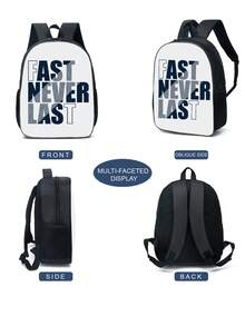 1pc Unisex Cute Printed Polyester Zipper Closure Simple Backpack Suitable For Traveling And Playing - White - View 5