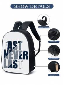 1pc Unisex Cute Printed Polyester Zipper Closure Simple Backpack Suitable For Traveling And Playing - White - View 6