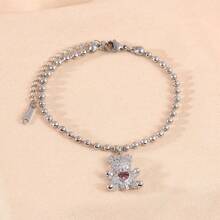 【銅製微鑲】可愛而敏捷的熊珠狀不銹鋼手鍊,中性珠寶禮物 - 銀色 - 查看 4