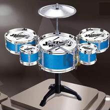 1pc Realistic Jazz Drum Set With 5 Drums, Children Educational Plated Mock Drum Percussion Toy - Rose Red - View 6