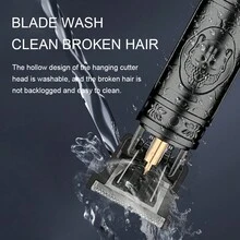 T9 理髮器,男士修剪器,腹肌主體,黑色,佛紋,0 毫米刀片 - 黑色 - 查看 5