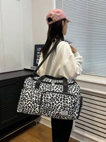 1 件全新大容量旅行包、短途旅行行李包、健身包、豹纹休闲女士手提包、产妇医院包、度假包、防水休闲包、带独立鞋隔层、学校随身包、学校配件、学校用品 - 黑色 - 查看 6