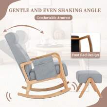 HOMEFUN Rocking Chair With Ottoman Mid-Century Modern Upholstered Fabric Rocking Armchair Rocking Chair Nursery With Thick Padded Cushion High Backrest Accent Glider Rocker Chair For Living Room - 灰色 - 查看 3