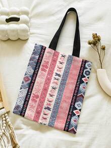 1pc Botanical Flower Pattern Digital Printed Canvas Tote Bag - Dark Grey - View 3