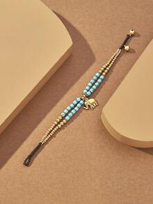 1入組波西米亞風格大象魅力彩珠編織手鍊,銅珠與寶石配飾,女士派對、假期和日常佩戴 - 彩色 - 查看 3