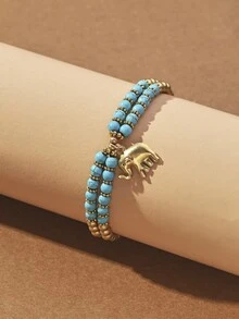 1入組波西米亞風格大象魅力彩珠編織手鍊,銅珠與寶石配飾,女士派對、假期和日常佩戴 - 彩色 - 查看 4