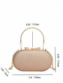1pc Gold Oval Shape Evening Bag For Women, Party Handbag With Detachable Chain Strap, Clutch Purse For Formal Dress Or Shoulder Bag - Gold - View 5