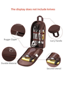 1 PC Outdoor Cookware Portable Storage Bag Outdoor Camping Kitchenware Storage Bag Tableware Picnic Supplies Camping Tools Storage Bag - Brown - View 2