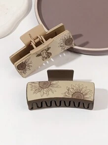 Set de 2 pinzas para el cabello de cuero de poliuretano con diseño pintado a mano de girasol y vaca de las tierras altas, diseñadas para otoño e invierno, accesorios de cabello bohemios tipo garra, pinzas para el cabello, pinzas para el cabello, sujetadores para el cabello, clips para el cabello, accesorios de cabello para mujer para vacaciones, atuendos de verano, viajes, fiestas - Multicolor - Ver 3