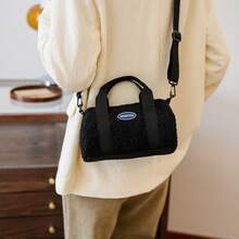 女士新款時尚毛絨手提包,柔軟的肩背袋,斜跨包,抱枕包 - 黑色 - 查看 9