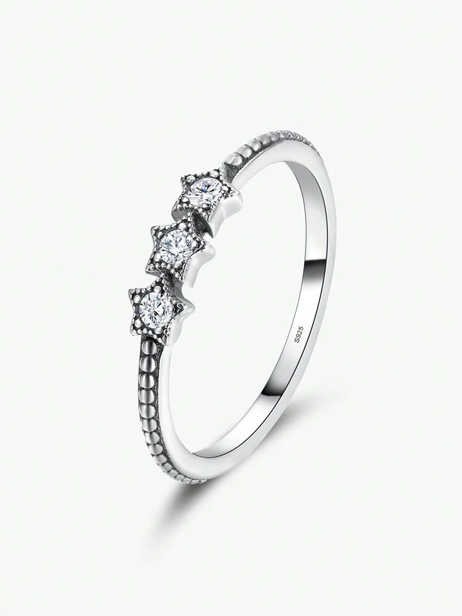 MODIAN 女性銀色星星戒指,流行的食指堆疊戒指,精細的銀色工藝戒指,適用於女孩學院配件婚禮訂婚新娘珠寶