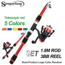 Sougayilang 1.8米/5.9英尺钓鱼竿套装，含伸缩式鱼竿和纺车轮，适用于淡水钓鱼，旅行钓竿套装，钓鱼用具 - 橘色 - 查看 1