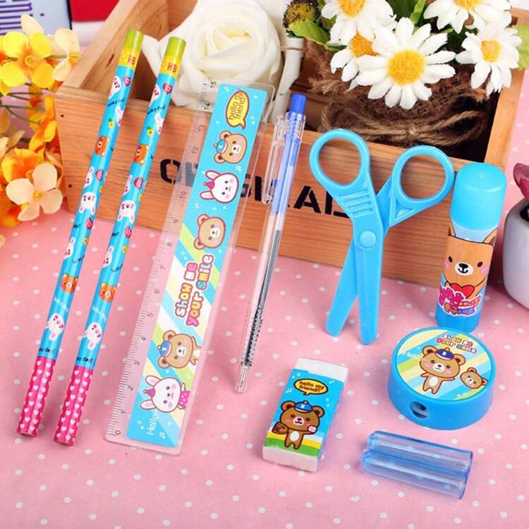 New Cute Cartoon Stationery Set Of 9pcs, Creative School Supplies Gift For Children, Students, As Awards - Multicolor - View 6