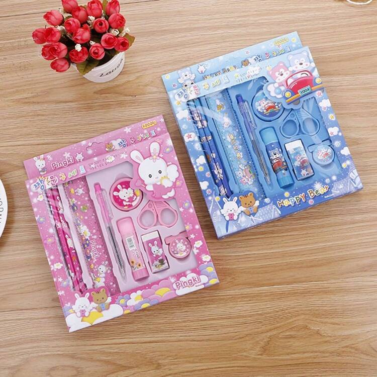 New Cute Cartoon Stationery Set Of 9pcs, Creative School Supplies Gift For Children, Students, As Awards - Multicolor - View 1