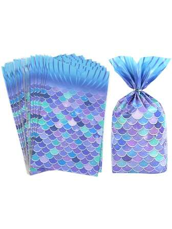 20pcs Cute Purple Mermaid Pattern Mermaid Tail Candy Gift Bags Theme Birthday Party Supplies Cookie Bags Shower Decoration Gifts Halloween, Thanksgiving And Gifts, Food Packaging Bags, Packaging Bags, Bakery Supplies, Baking Supplies,