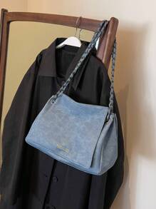 Ladies' Denim Blue Tote Bag With Chain Strap, Can Be Used As Shoulder Bag, Crossbody Bag, Large Capacity - Blue - View 2