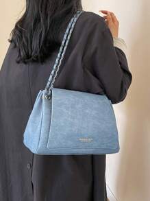 Ladies' Denim Blue Tote Bag With Chain Strap, Can Be Used As Shoulder Bag, Crossbody Bag, Large Capacity - Blue - View 3