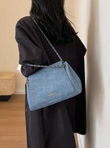 Ladies' Denim Blue Tote Bag With Chain Strap, Can Be Used As Shoulder Bag, Crossbody Bag, Large Capacity - Blue - View 4