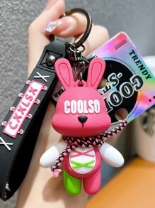 1pc Pink Banded Rabbit Key Chain Pendant Couple Bag Decoration Doll Gift Key Chain Creative Bunny Band Cool Keychain For Women With High-End Feeling For Car, Motorcycle, Chain Pendant For Bags Wristlet Keychain