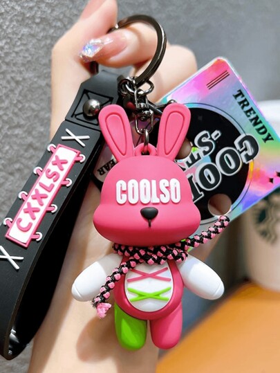 1pc Pink Banded Rabbit Key Chain Pendant Couple Bag Decoration Doll Gift Key Chain Creative Bunny Band Cool Keychain For Women With High-End Feeling For Car, Motorcycle, Chain Pendant For Bags Wristlet Keychain