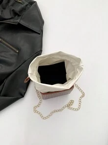 Fashionable Drawstring Square Box Bag For Women With Chain Strap, Can Be Carried As Sling Bag Or Crossbody Bag, Mini All-Match Handbag - Brown - View 8