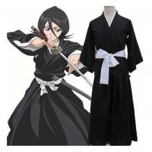 Cosplay Costume Ichigo, Japanese Kimono Campus Anime Bleach Kimono Type Shinigami Kurosaki Halloween Clothing Men Women - Black - View 2
