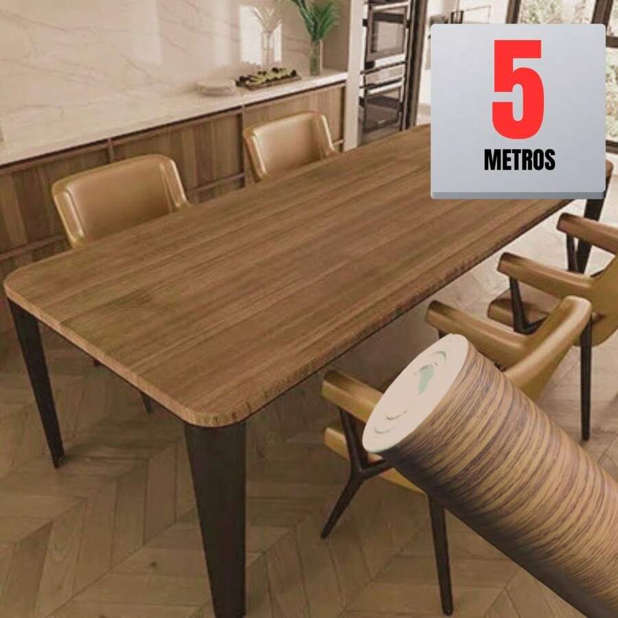 Papel de Parede PREMIUM 5M Madeira Tabaco Claro 5m x 45cm Adesivo Autocolante Móveis e Parede - Marrom Claro - Visão 1