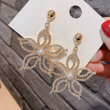 1 對花卉水鑽耳環時尚浪漫宣言吊墜耳環歐美風格 - 金色 - 查看 7