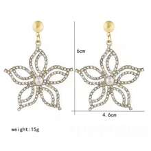 1 對花卉水鑽耳環時尚浪漫宣言吊墜耳環歐美風格 - 金色 - 查看 5