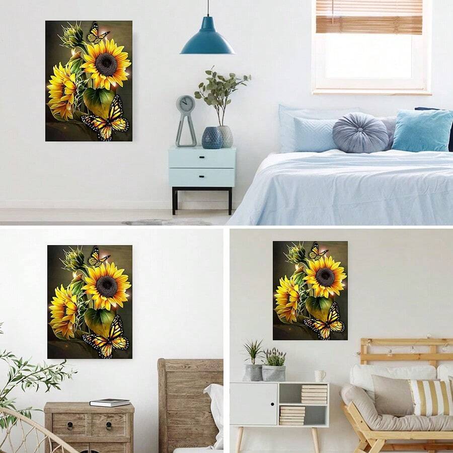 1 套成人數位繪畫,11.81x15.74 英寸,diy 成人數字油畫布面丙烯顏料,蝴蝶和向日葵數字油畫,無框裝飾油畫 - 無框-30*40 - 查看 1