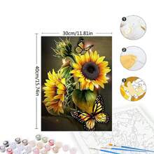 1 套成人數位繪畫,11.81x15.74 英寸,diy 成人數字油畫布面丙烯顏料,蝴蝶和向日葵數字油畫,無框裝飾油畫 - 無框-30*40 - 查看 2
