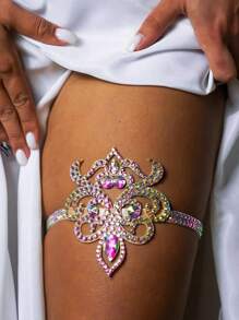 1件銀色多彩鑲鑽肚皮舞彈性腿鍊,適用於表演裝扮女士珠寶飾品 - 銀色 - 查看 1