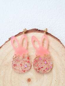 1 par de pendientes de Pascua con forma de conejo y huevo de acrílico, con diseño de oreja de conejo transparente y brillante, joyería divertida y personalizada, accesorio de regalo para fiestas - conejo - Ver 6
