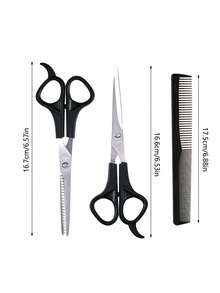 Stainless Steel Haircutting Scissors Set For Household Use With Thinning, Straight, And Curved Scissors, Pet Grooming - Black - View 6