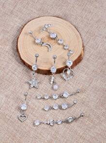 Acefun 1Pc/Set 14G 10mm Dangle Belly Button Rings Navel Rings Stainless Steel Dangling CZ Belly Rings For Women Star Moon Heart Butterfly Belly Button Piercing Jewelry Silver - Silver - View 2