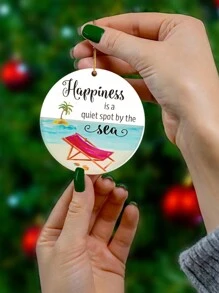 1入組8cm*8cm帶有沙灘椅和椰子樹和海邊圖案的亞克力圓形掛墜,詞語為'幸福是海邊的安靜角落',金繩專用禮物,適合家人和朋友,可作為旅行紀念品裝飾掛墜,日常裝飾掛墜,門把手裝飾,背包裝飾,臥室裝飾 - 彩色 - 查看 6